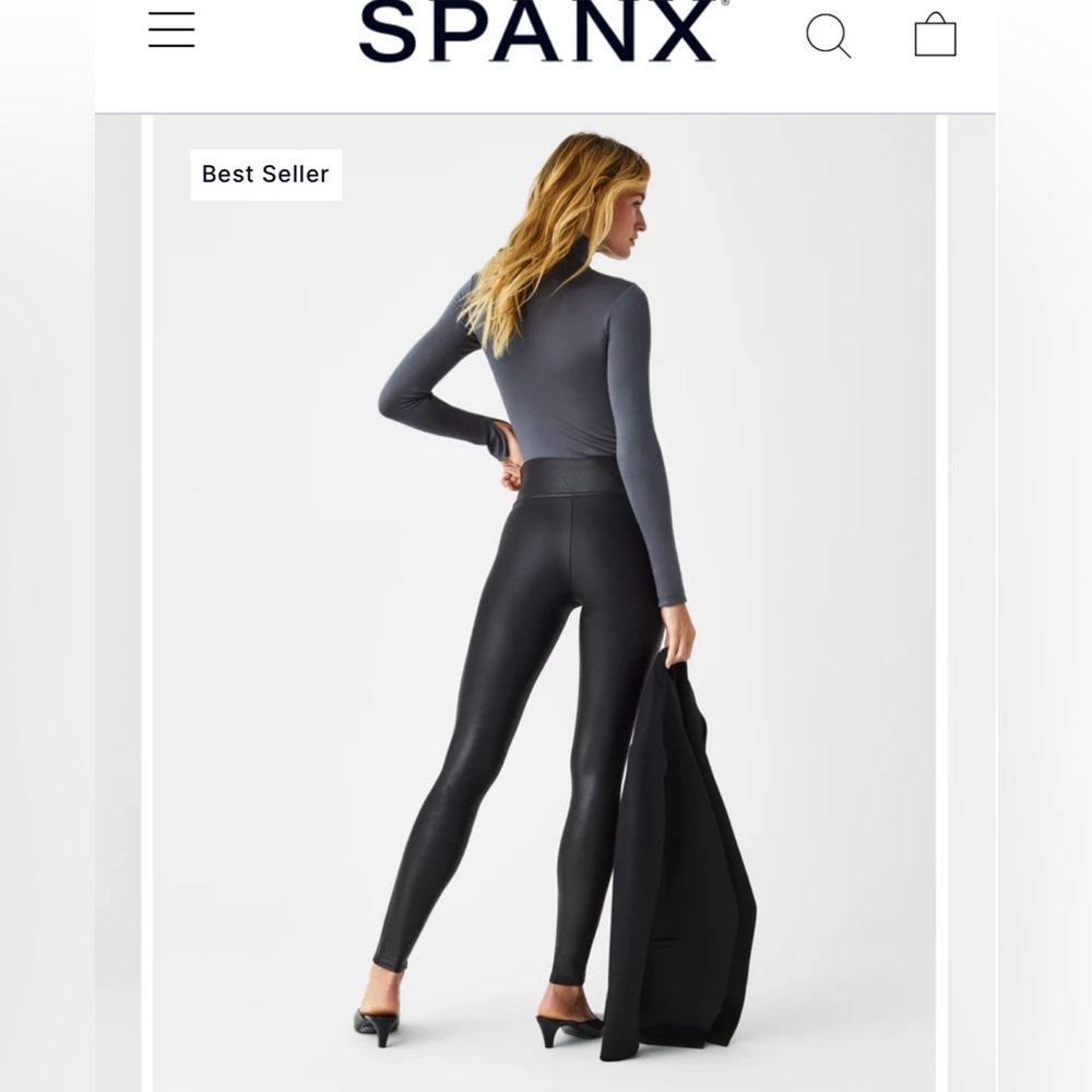 SPANX Faux Leather Leggings Large 28” inseam